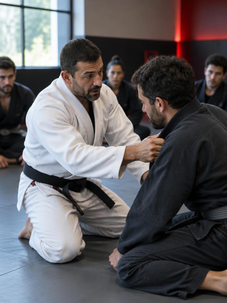 An instructor demonstrating a collar technique to a student